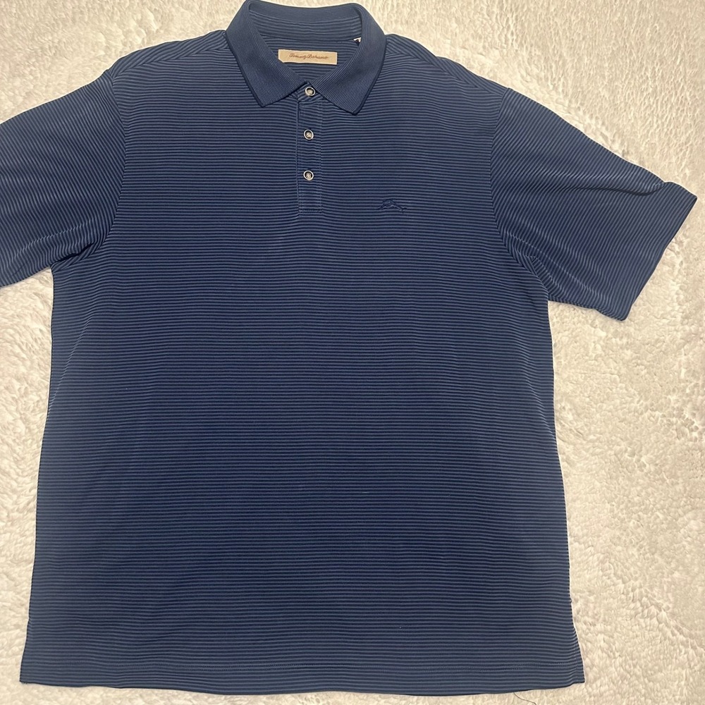 Tommy Bahama‎ Polo Shirt Mens Large L Blue Striped Emissary Modal Blend Ribbed